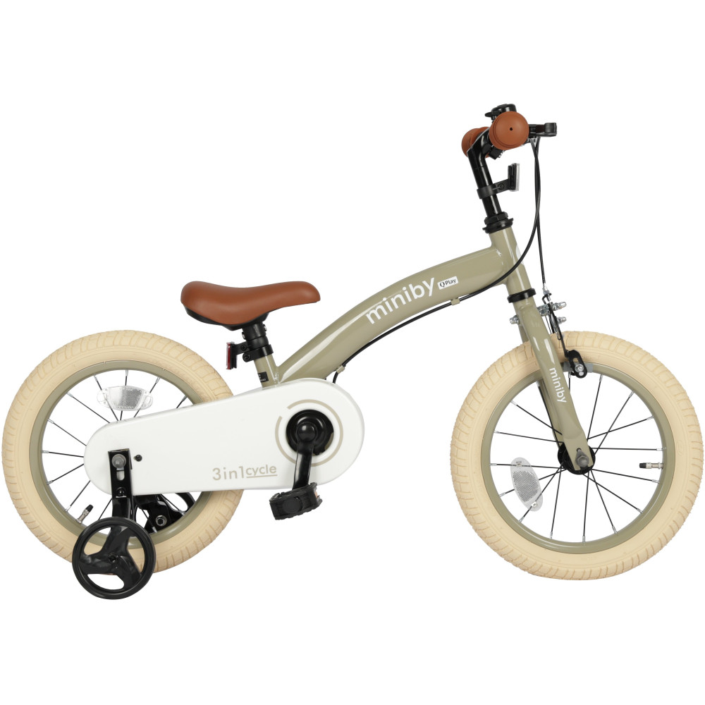 Qplay Miniby 3в1/14" - дитячий велосипед-біговел 3 в 1 • Grey-Green