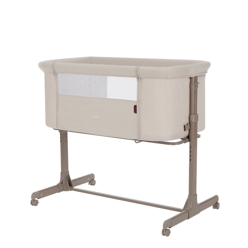 Carrello Luna CRL-16505 - приставная кроватка для новорожденных (на колесах, матрас в комплекте) • Silk Beige