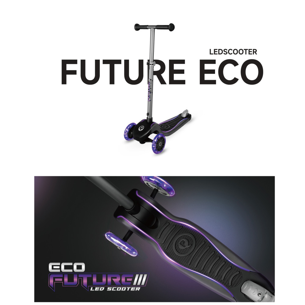 Qplay Future Eco - детский трехколесный самокат, LED подсветка колес и платформы • Purple Qplay Future Eco - детский трехколесный самокат, LED подсветка колес и платформы • Purple