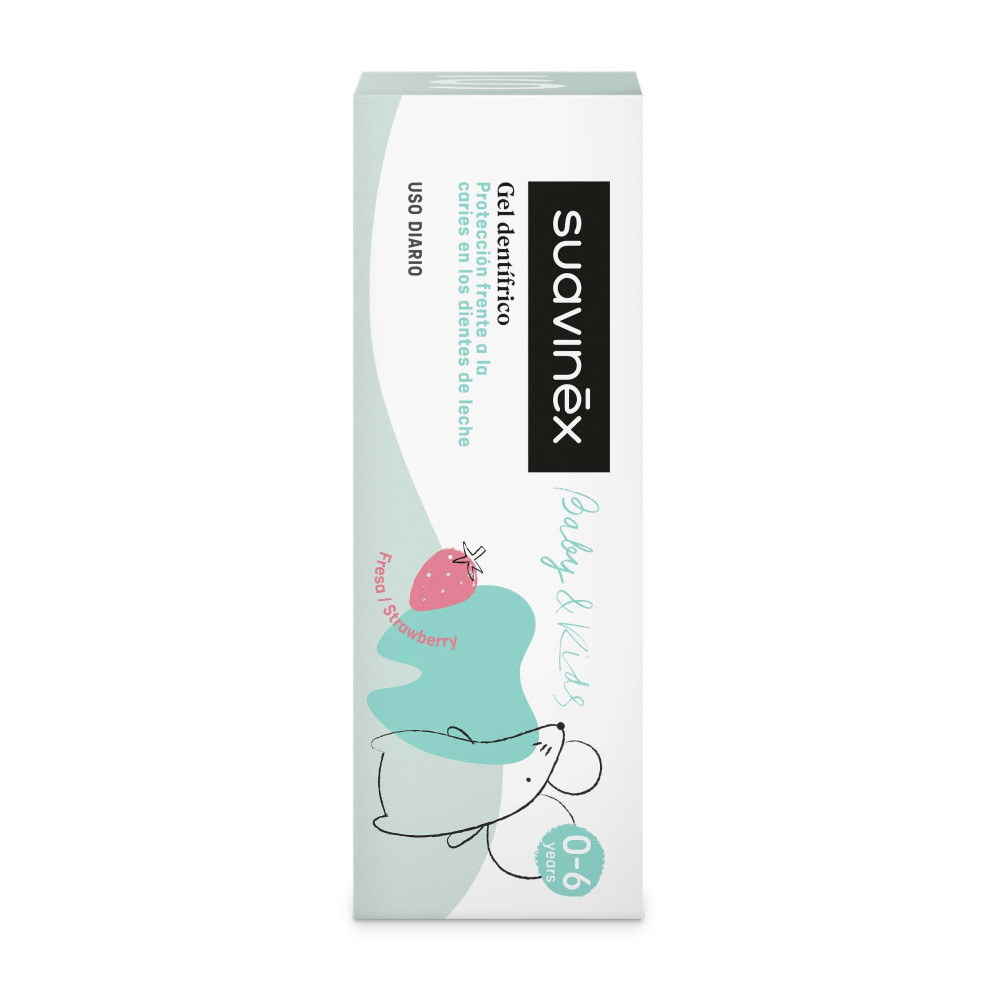 Suavinex Baby - дитяча зубна паста-гель Baby із фтором 1000 ppm, від 0 до 6 років, зі смаком полуниці • 50 мл
