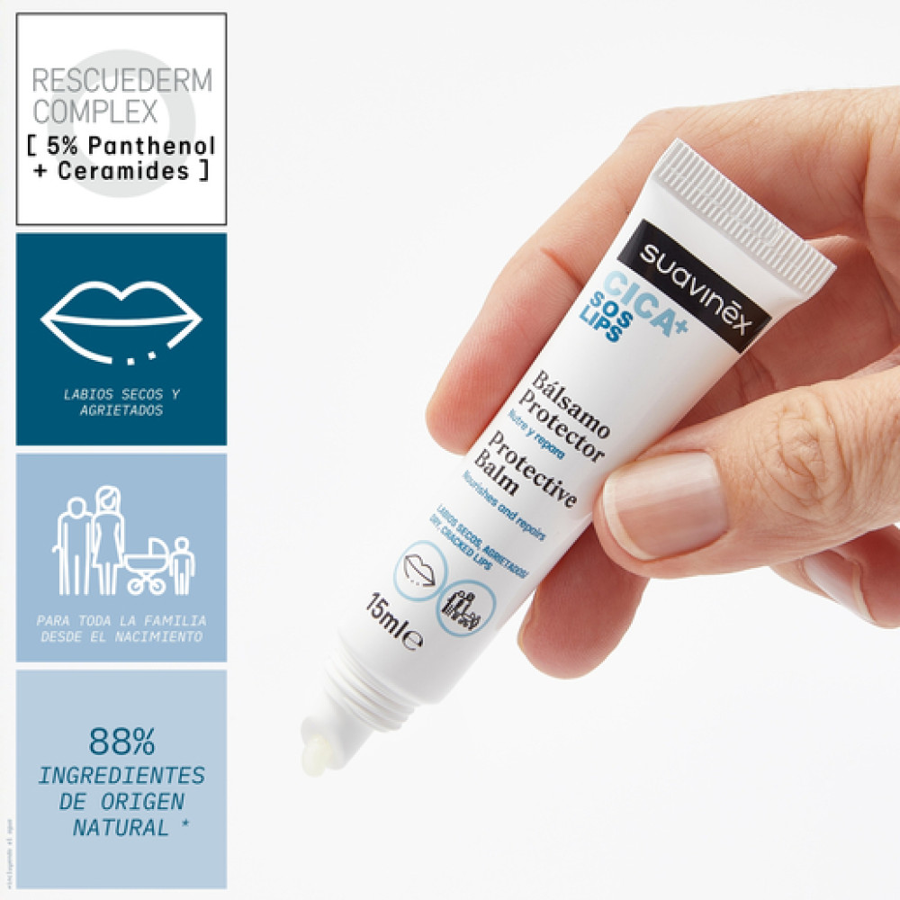 Suavinex CICA+ SOS Lips - защитный бальзам для губ для всей семьи • 15 мл Suavinex CICA+ SOS Lips - защитный бальзам для губ для всей семьи • 15 мл