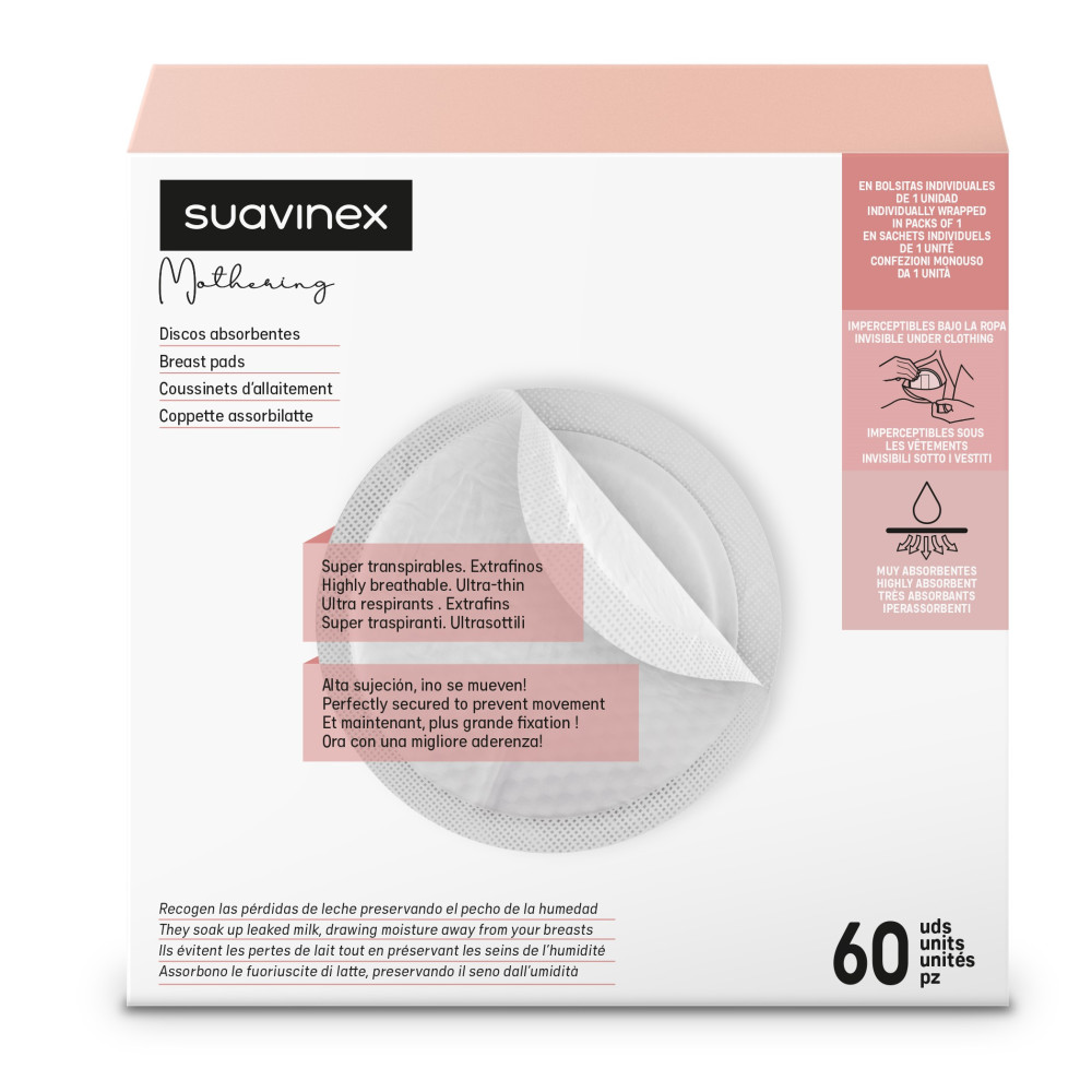 Suavinex Mothering Breast pads - прокладки для грудей, фіксуються проти усунення, запаковані індивідуально • 60 шт