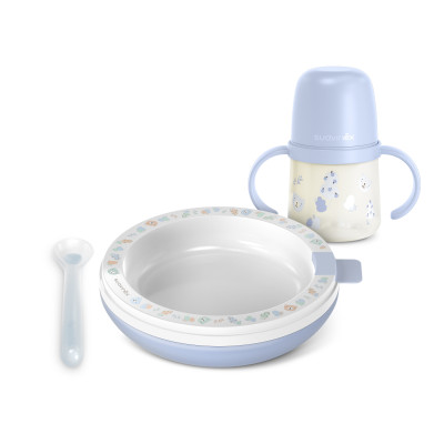 Suavinex Wild Free Warm Plate SET - набір дитячого посуду для годування з термотарілкою, від 6 місяців • Блакитний Suavinex Wild Free Warm Plate SET - набір дитячого посуду для годування з термотарілкою, від 6 місяців • Блакитний