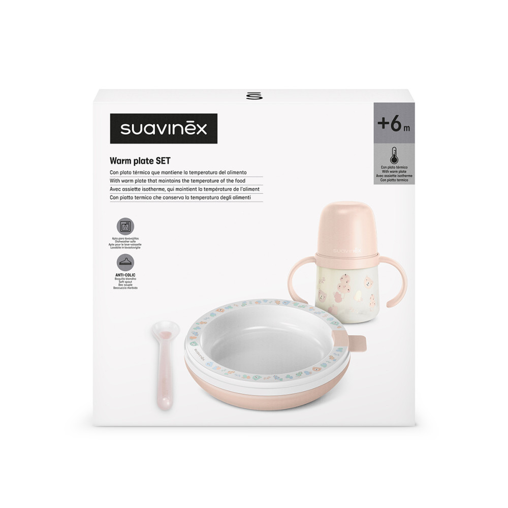 Suavinex Wild Free Warm Plate SET - набір дитячого посуду для годування з термотарілкою, від 6 місяців • Рожевий Suavinex Wild Free Warm Plate SET - набір дитячого посуду для годування з термотарілкою, від 6 місяців • Рожевий