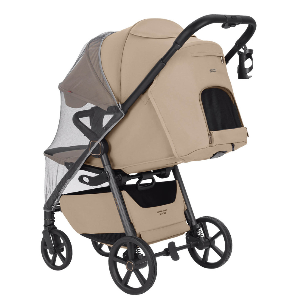 Carrello Bravo Carbon 2026 CRL-5530 - всесезонная прогулочная коляска с подсветкой (телескопическая ручка, магнитный замок ремней) • Ketch Beige
