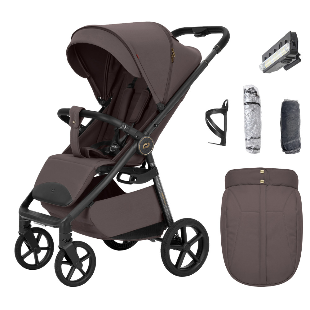 Carrello Bravo Carbon 2026 CRL-5530 - всесезонная прогулочная коляска с подсветкой (телескопическая ручка, магнитный замок ремней) • Mineral Brown