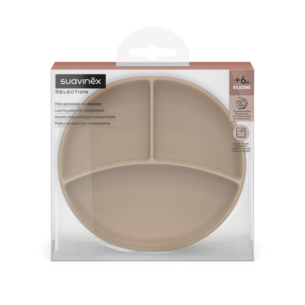 Suavinex Colour Essence - дитяча силіконова тарілка для вводу прикорму на 3 секції, від 6 місяців • Бежевий Suavinex Colour Essence - дитяча силіконова тарілка для вводу прикорму на 3 секції, від 6 місяців • Бежевий