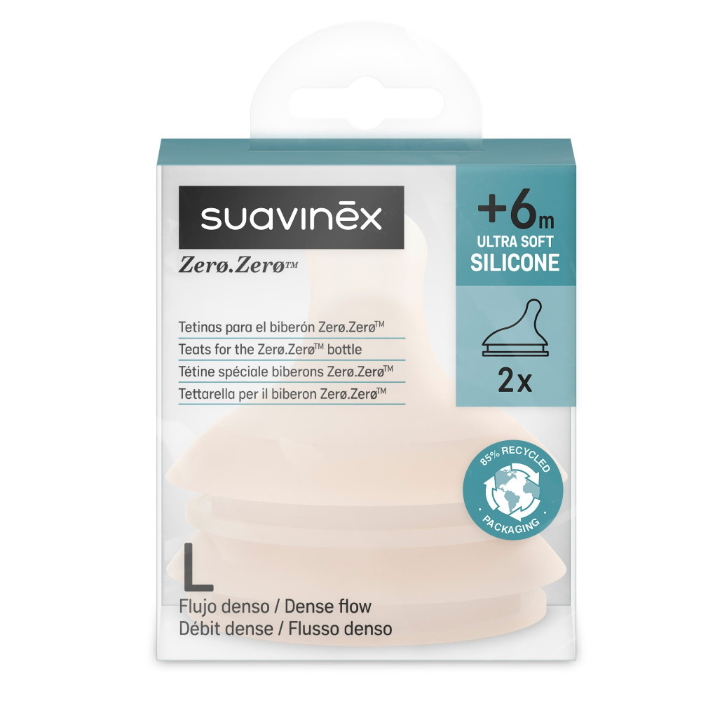 Suavinex ZERO.ZERO - детская антиколиковая соска от 6 месяцев, интенсивный поток (L), 2 шт  • Нюдовая