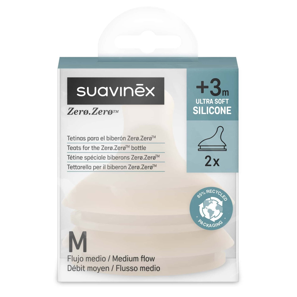 Suavinex ZERO.ZERO - детская антиколиковая соска от 3 месяцев, средний поток (M), 2 шт • Бежевая