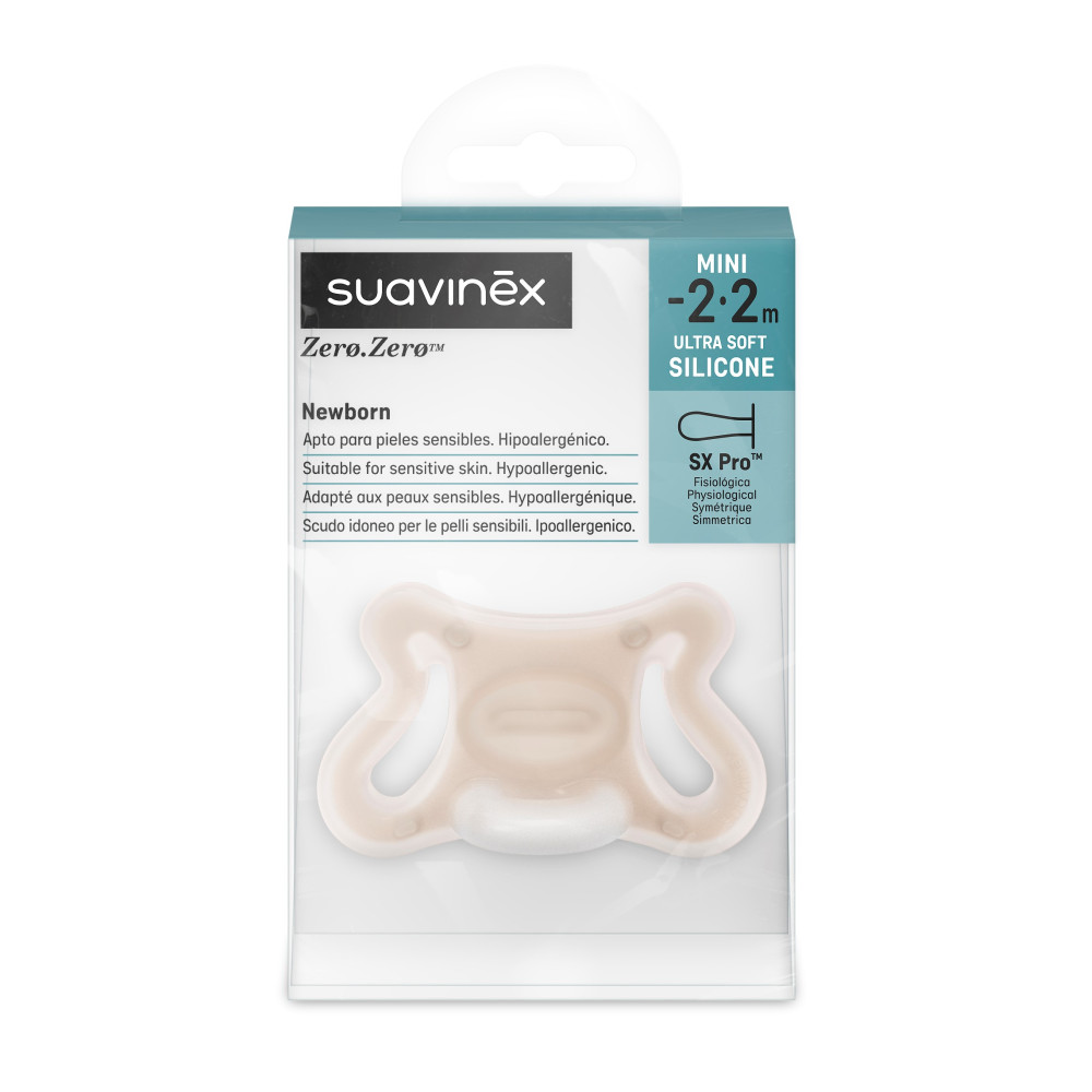 Suavinex ZERO.ZERO - детская силиконовая пустышка SX Pro, размер XS, для недоношенных детей, от рождения (от -2 до 2 месяцев) • Бежевая