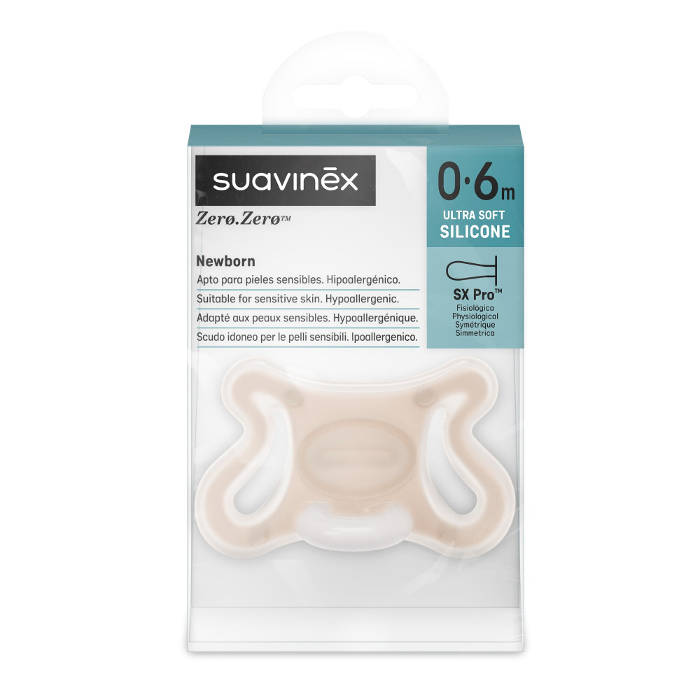 Suavinex ZERO.ZERO - детская физиологическая силиконовая пустышка SX Pro, 0-6 месяцев • Бежевая