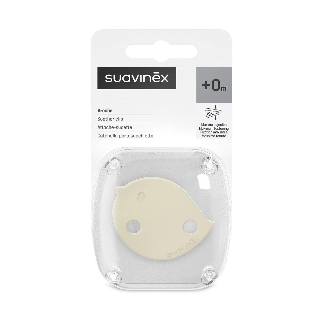 Suavinex Birdies - детская клипса для пустышки с кольцом • Бежевая