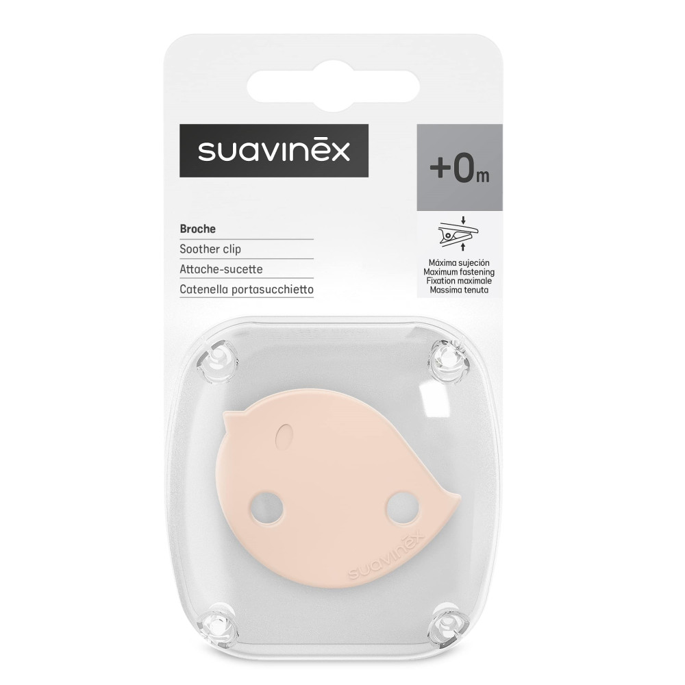 Suavinex Birdies - детская клипса для пустышки с кольцом • Светло-розовая