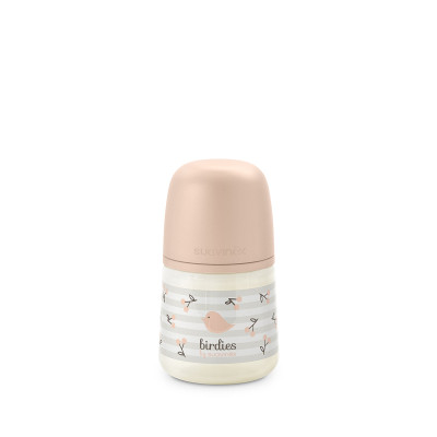 Suavinex Birdies - детская бутылочка для кормления с рождения, 150 мл, с силиконовой соской SX Pro медленного потока • Светло-розовая