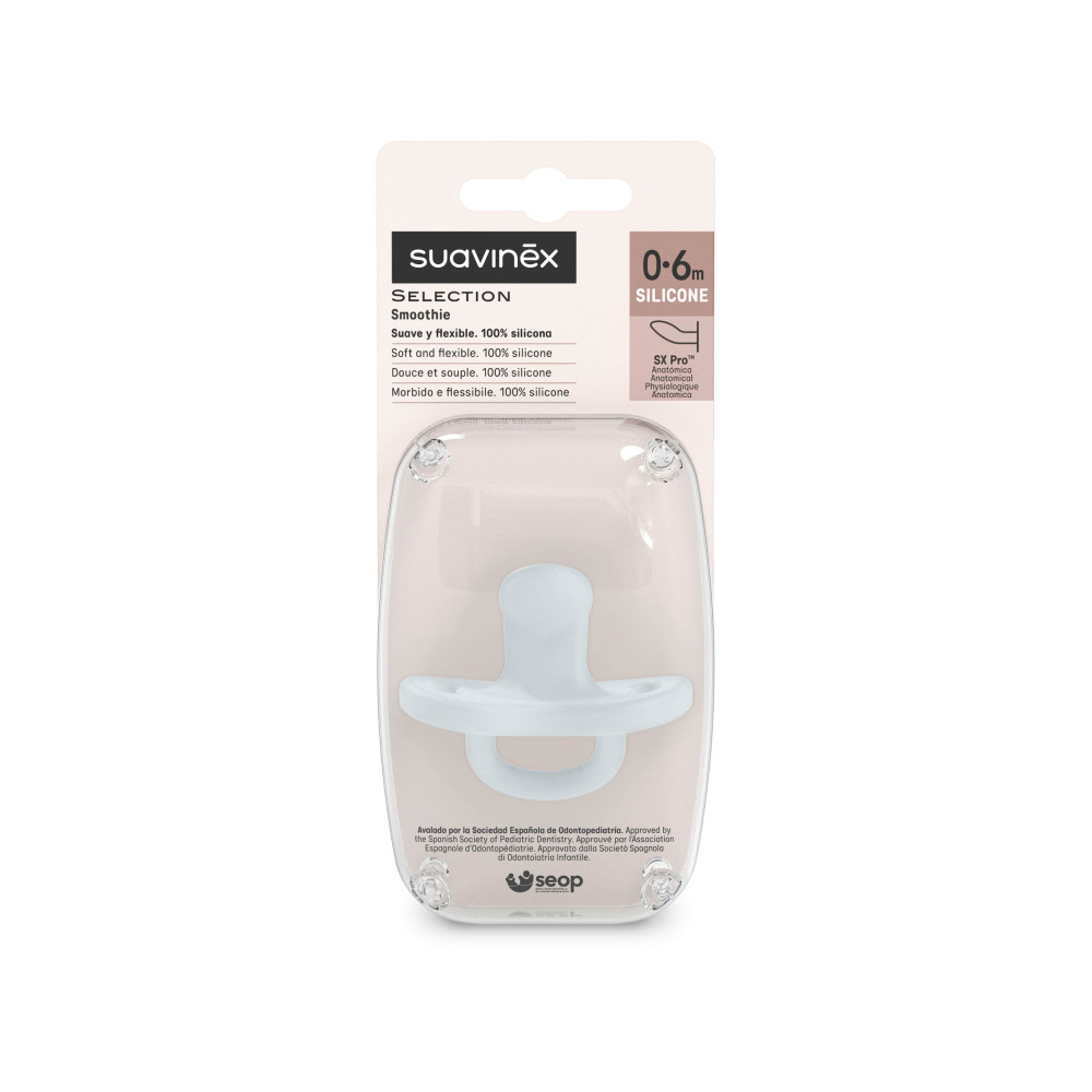 Пустышка анатомическая силиконовая Suavinex Colour Essence 0-6 мес, светло-голубая (308627)
