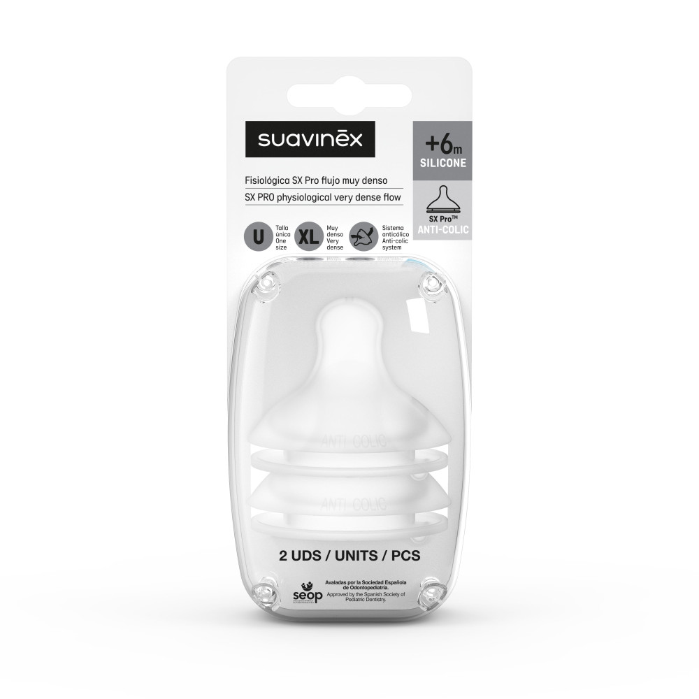 Suavinex SX Pro - силиконовая физиологическая соска для густой пищи, 6м+, в наборе 2 шт. • Прозрачный