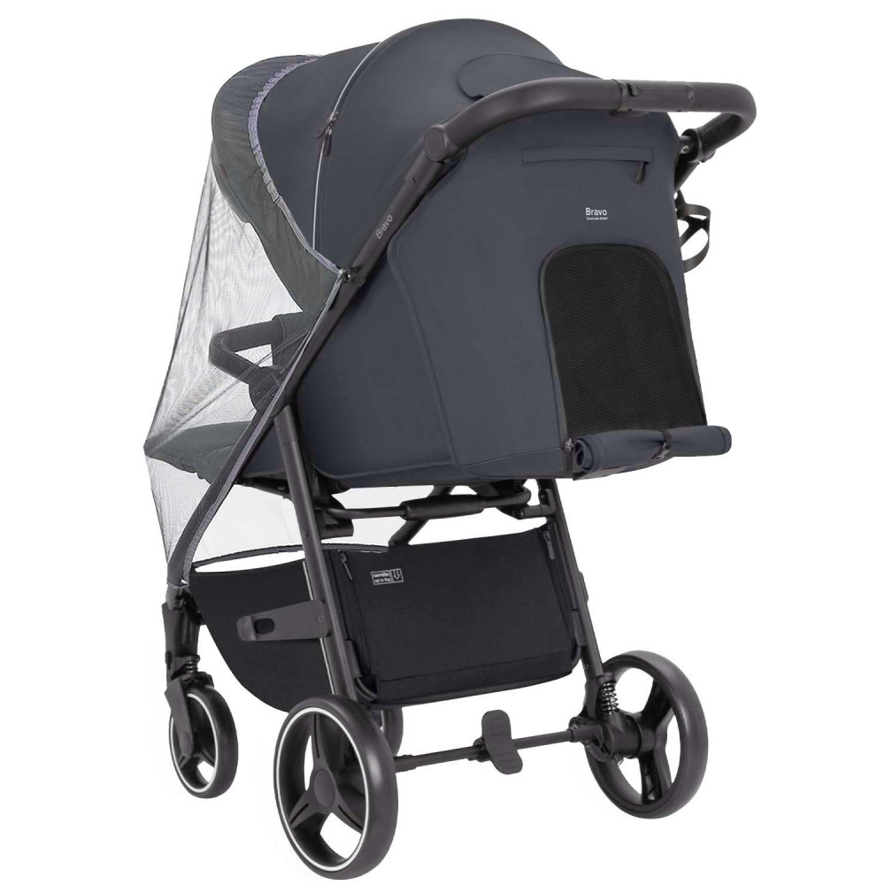 Carrello Bravo CRL-8512 - всесезонная прогулочная коляска на колесах EVA, амортизация на каждом колесе, спинка в 3 положениях, складывание книжкой, вес 9.8 кг • Timber Grey