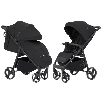 Carrello Bravo CRL-8512 - всесезонная прогулочная коляска на колесах EVA, амортизация на каждом колесе, спинка в 3 положениях, складывание книжкой, вес 9.8 кг • Pure Black
