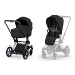 Cybex e-Priam Comfort 2026 - електричний дитячий візок преміум 2в1, люлька складається разом із шасі • Sepia Black/Rosegold
