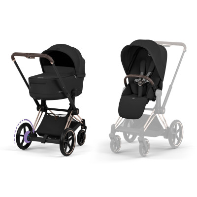 Cybex e-Priam Comfort 2026 - електричний дитячий візок преміум 2в1, люлька складається разом із шасі • Sepia Black/Rosegold