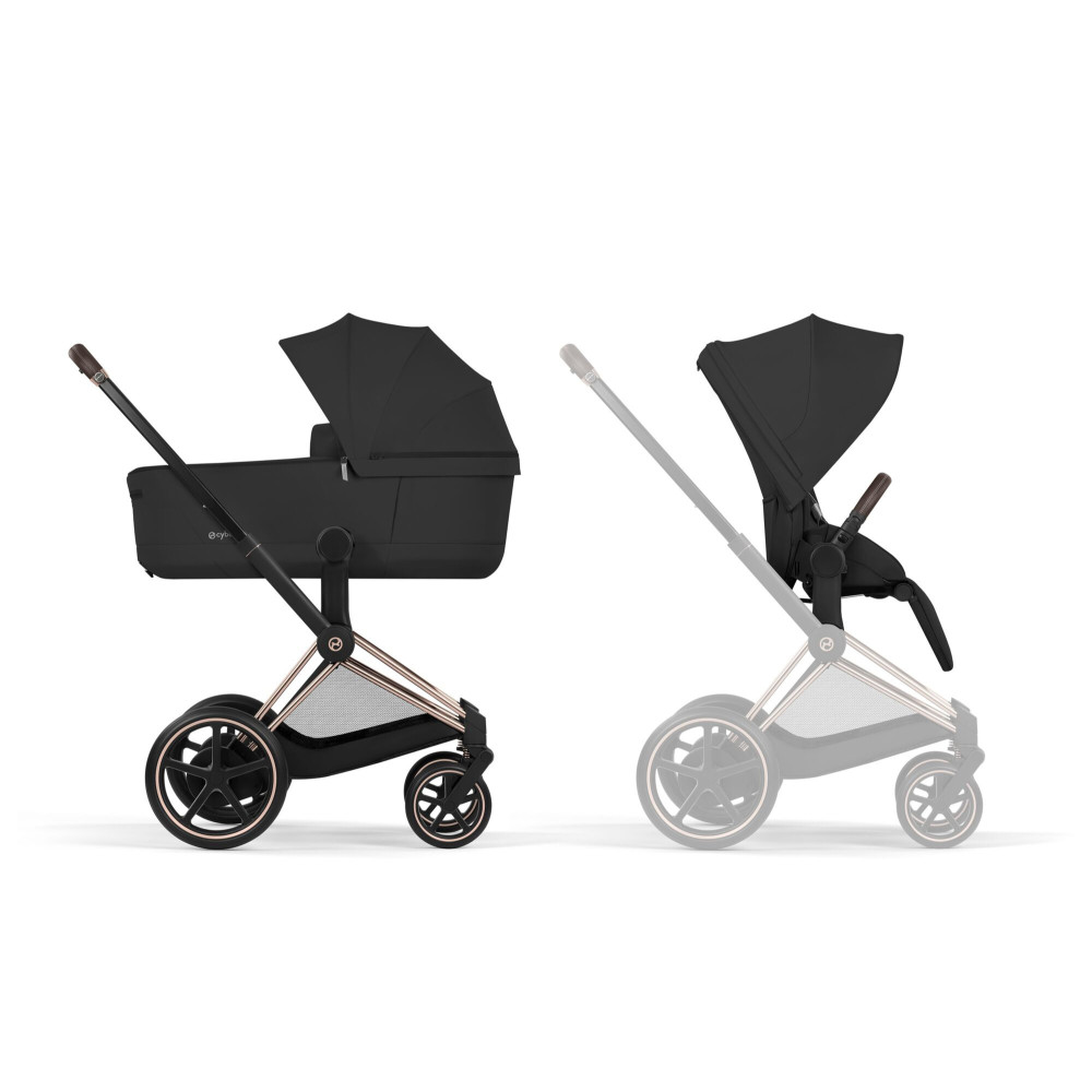 Cybex e-Priam Comfort 2026 - електричний дитячий візок преміум 2в1, люлька складається разом із шасі • Sepia Black/Rosegold