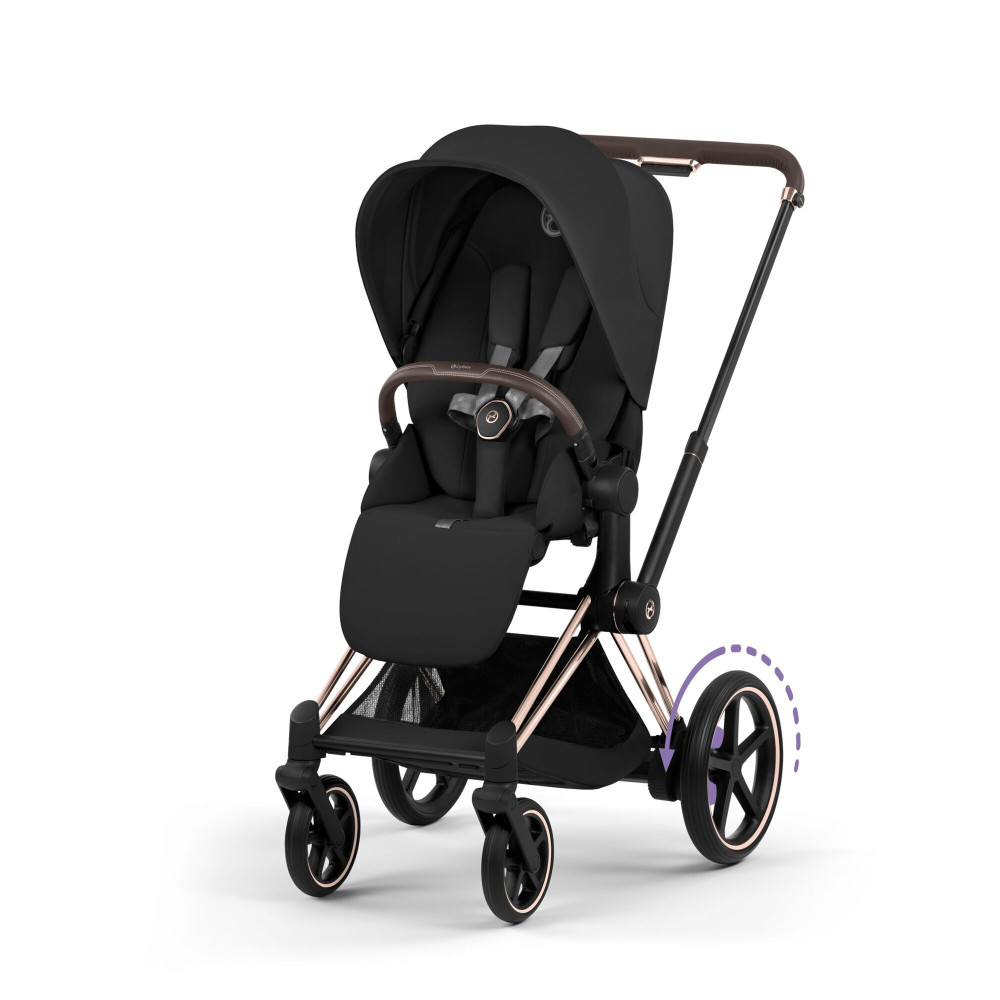 Cybex e-Priam Comfort 2026 - електричний дитячий візок преміум 2в1, люлька складається разом із шасі • Sepia Black/Rosegold