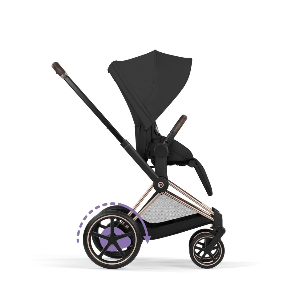 Cybex e-Priam Comfort 2026 - електричний дитячий візок преміум 2в1, люлька складається разом із шасі • Sepia Black/Rosegold