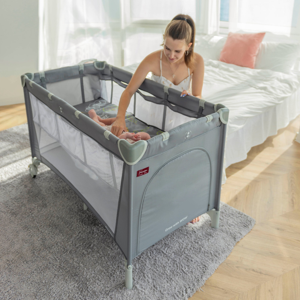 Carrello Piccolo Plus CRL-18102 - детский манеж, альтернатива детской кроватке, дополнительный съемный ярус • Mint Green