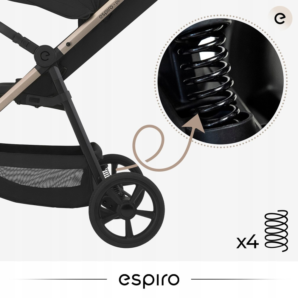 Espiro Pearl - прогулочная коляска с большими колесами, всесезонная, ручка регулируется по высоте, просторное сиденье, удобное складывание одной рукой • 109 Champagne Pearl