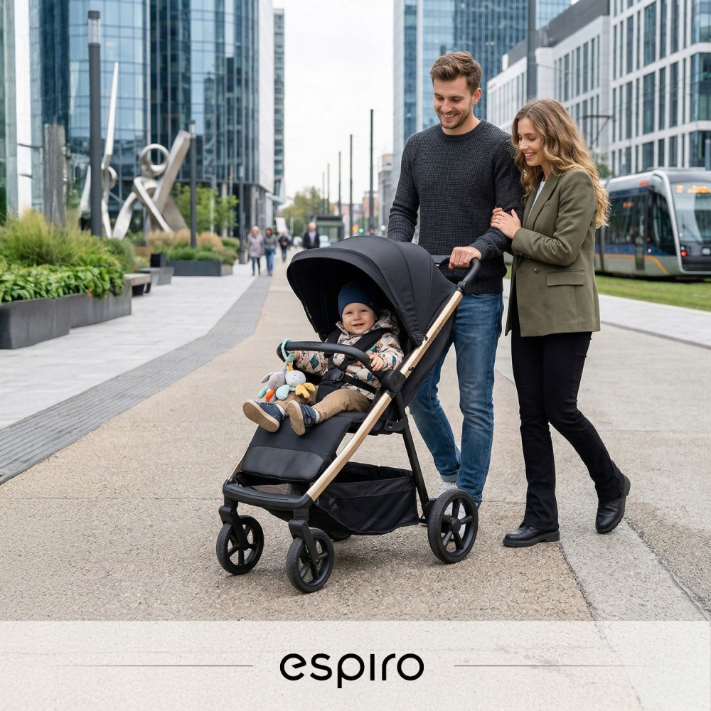 Espiro Pearl - прогулочная коляска с большими колесами, всесезонная, ручка регулируется по высоте, просторное сиденье, удобное складывание одной рукой • 109 Champagne Pearl