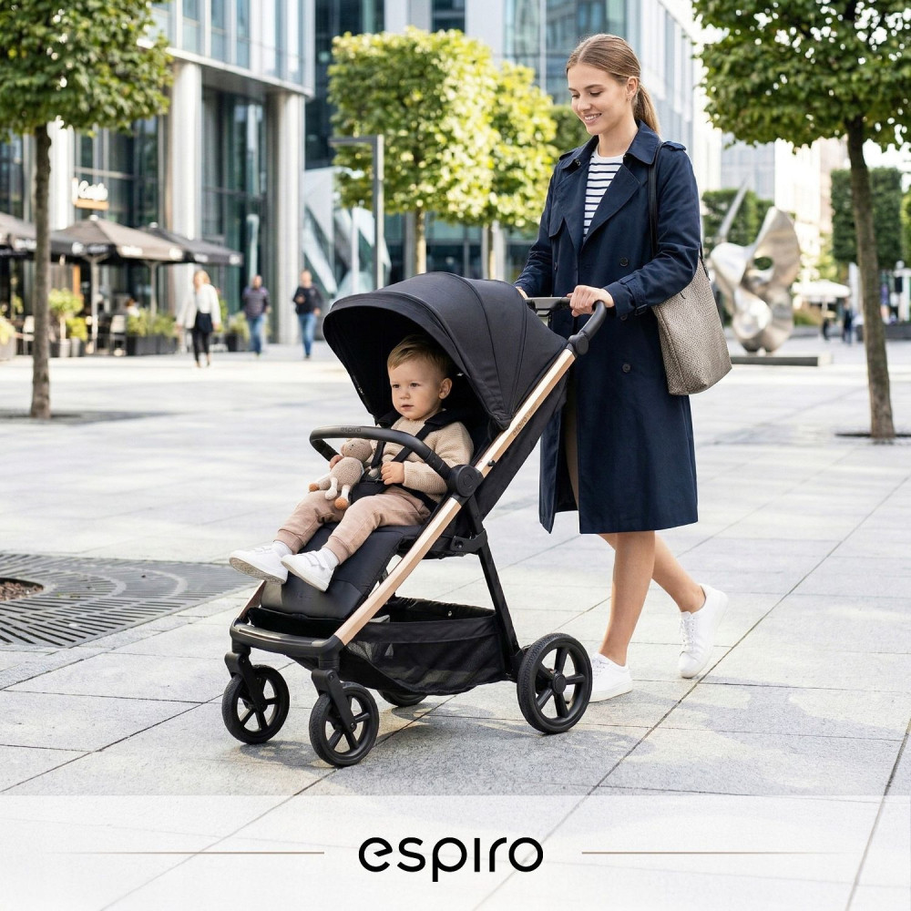 Espiro Pearl - прогулочная коляска с большими колесами, всесезонная, ручка регулируется по высоте, просторное сиденье, удобное складывание одной рукой • 109 Champagne Pearl