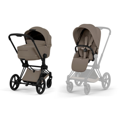 Cybex Priam Comfort 2026 - дитяча коляска з функцією складання разом із люлькою, преміальний візок • Coconut Brown / Matt Black