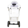Junama Diamond Cubby Premium - дитяча коляска 2в1 ручної роботи, люлька Diamond, золоті диски коліс, вишивка з ведмедиками • White 04