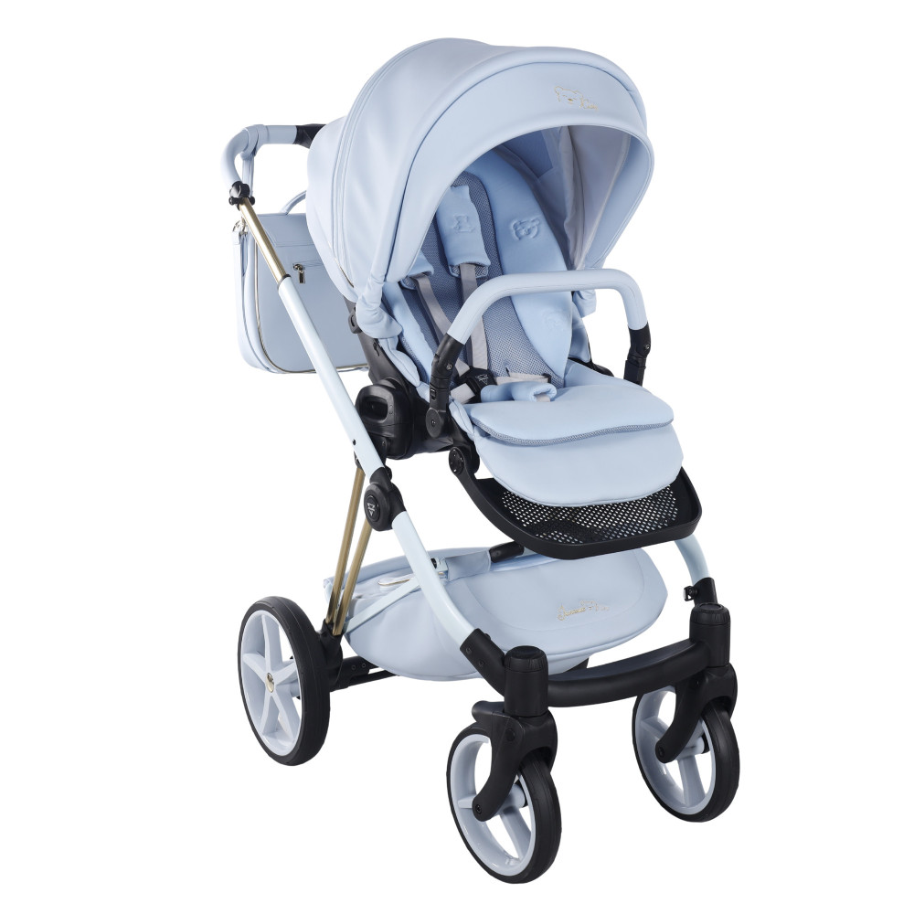 Junama Diamond Cubby - дитяча коляска 2в1 ручної роботи, люлька Diamond, вишивка з ведмедиками • Blue 03 Junama Diamond Cubby - дитяча коляска 2в1 ручної роботи, люлька Diamond, вишивка з ведмедиками • Blue 03