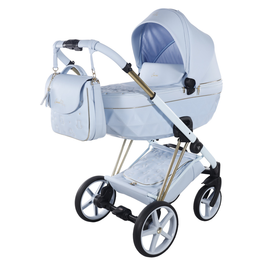 Junama Diamond Cubby - дитяча коляска 2в1 ручної роботи, люлька Diamond, вишивка з ведмедиками • Blue 03 Junama Diamond Cubby - дитяча коляска 2в1 ручної роботи, люлька Diamond, вишивка з ведмедиками • Blue 03
