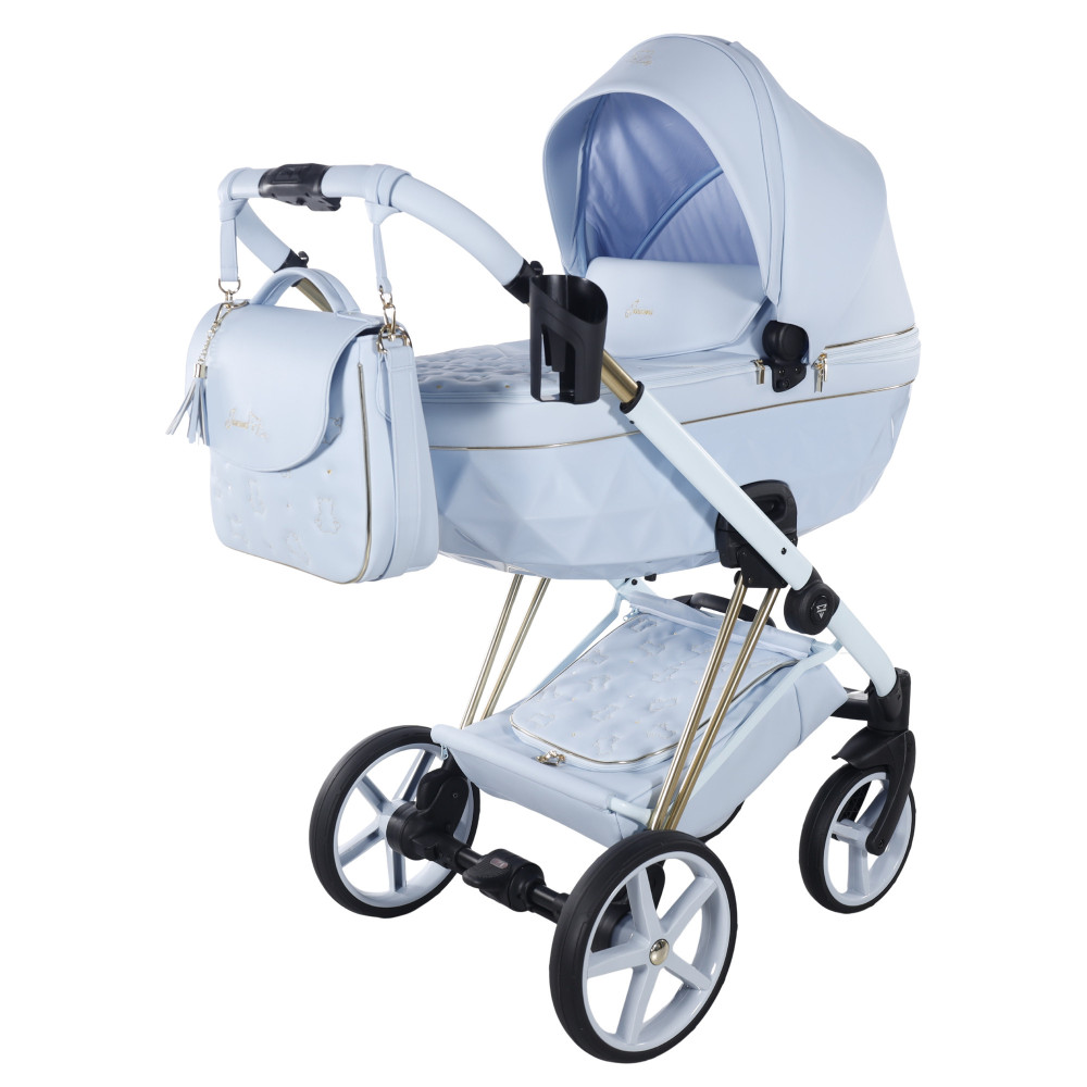 Junama Diamond Cubby - дитяча коляска 2в1 ручної роботи, люлька Diamond, вишивка з ведмедиками • Blue 03 Junama Diamond Cubby - дитяча коляска 2в1 ручної роботи, люлька Diamond, вишивка з ведмедиками • Blue 03