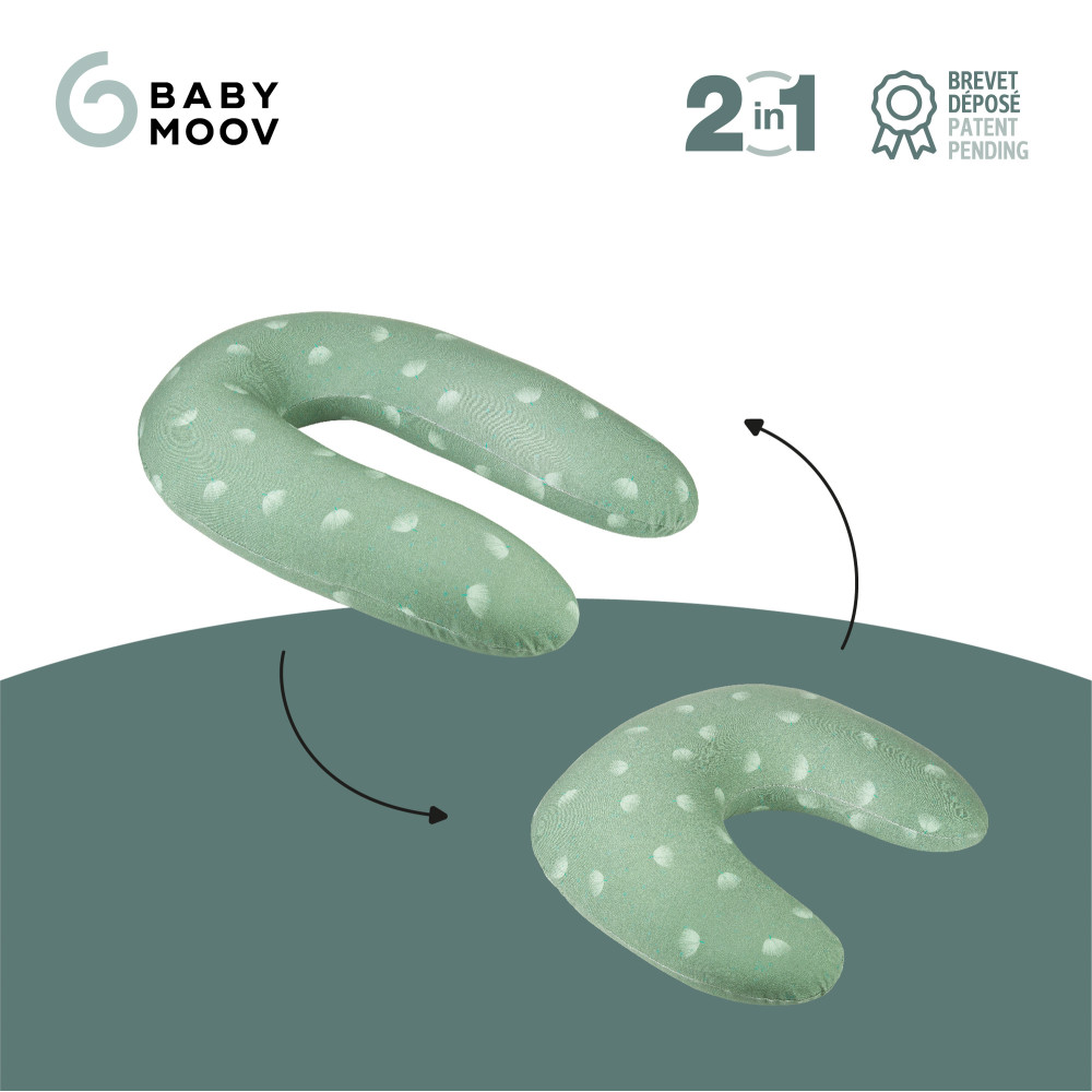 Babymoov B.Love 2-in-1 - подушка для вагітних і для годування, форми U і C, органічна бавовна, тихі мікрогранули • Green