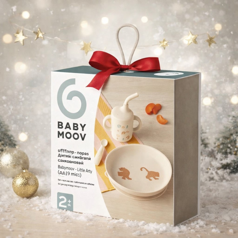 Babymoov Comme Un Grand - набор детской посуды: тарелка, ложка, чашка 3в1, от 9 мес • Little Roar