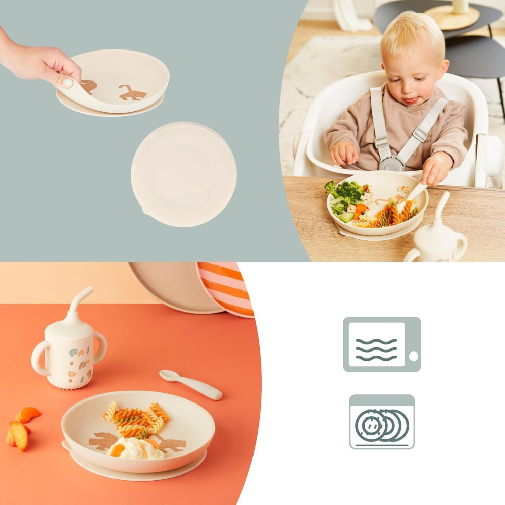 Babymoov Comme Un Grand - набор детской посуды: тарелка, ложка, чашка 3в1, от 9 мес • Little Roar