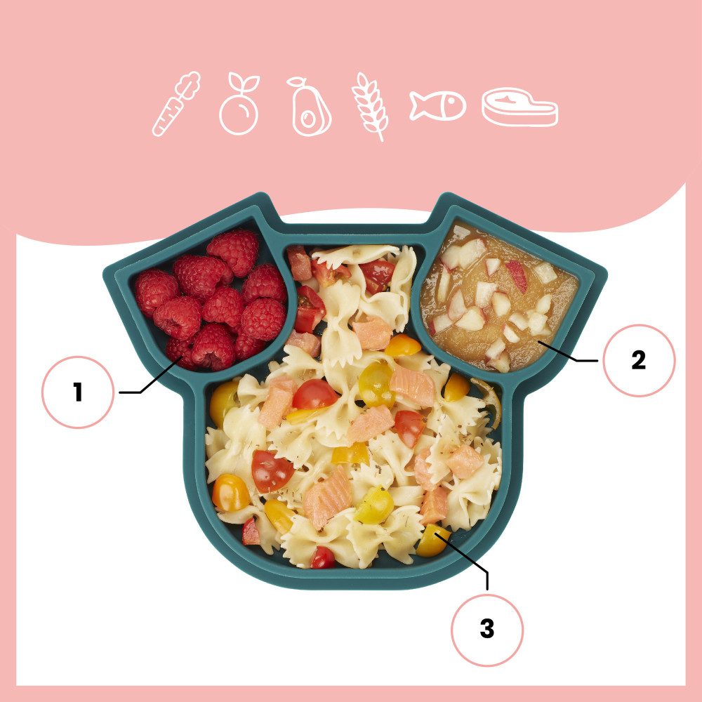 Babymoov Isy Plate - силиконовая секционная тарелка с 3 отделениями, 6 мес+ • Dog