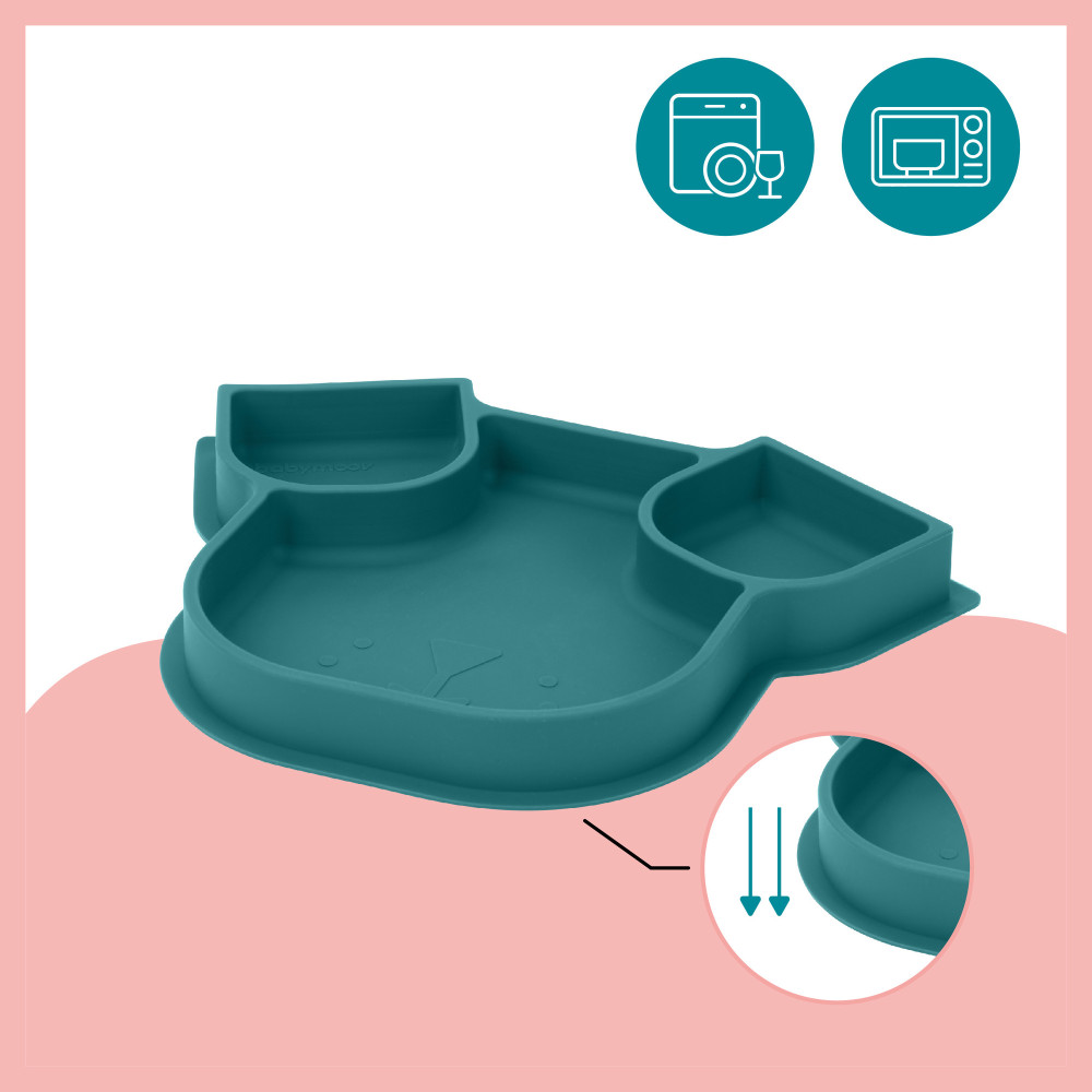 Babymoov Isy Plate - силиконовая секционная тарелка с 3 отделениями, 6 мес+ • Dog
