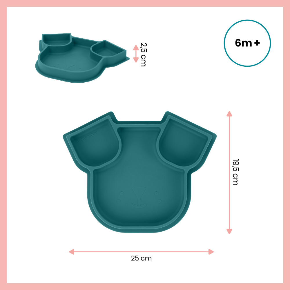 Babymoov Isy Plate - силиконовая секционная тарелка с 3 отделениями, 6 мес+ • Dog