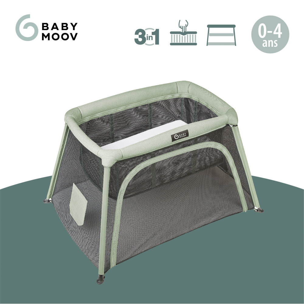 Babymoov Moov and Comfy - дорожнє ліжечко-манеж 3-в-1 зі знімною колискою, 0-4 роки • Sage Green