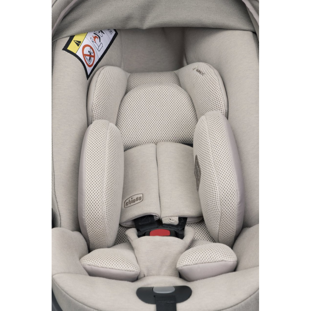 Chicco First-Seat Recline i-Size - автокрісло для немовляти (від народження до 15 місяців / 40 - 87 см), можливість використання у літаку та вдома як шезлонг, нахил спинки майже до горизонтального положення, поворот на 90° на базі • Como Lake