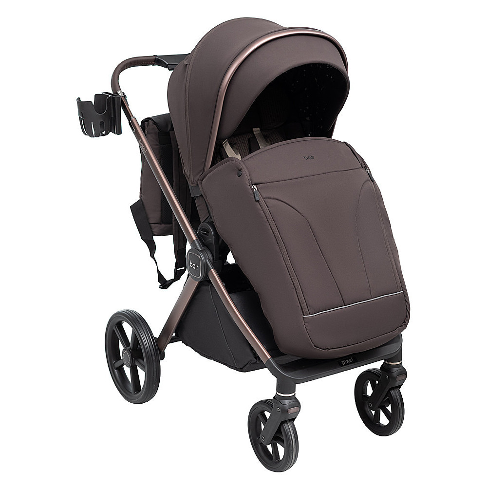 Bair Pixel Chrome Eco - дитяча коляска 2в1, всесезонний візочок, термолюлька з піоцелану, подвійна вентиляція, зростаюча спинка у прогулянці • PC-06 Velvet Chocolate