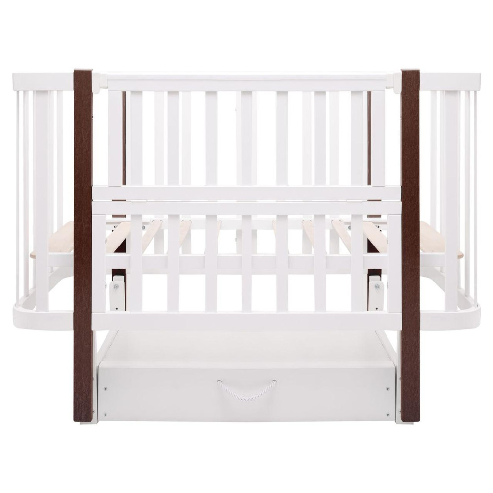 Babyroom Місяць LU-3 - дитяче ліжечко-трансформер 120×60 та 80×60 см, маятник і шухляда • Білий / Венге