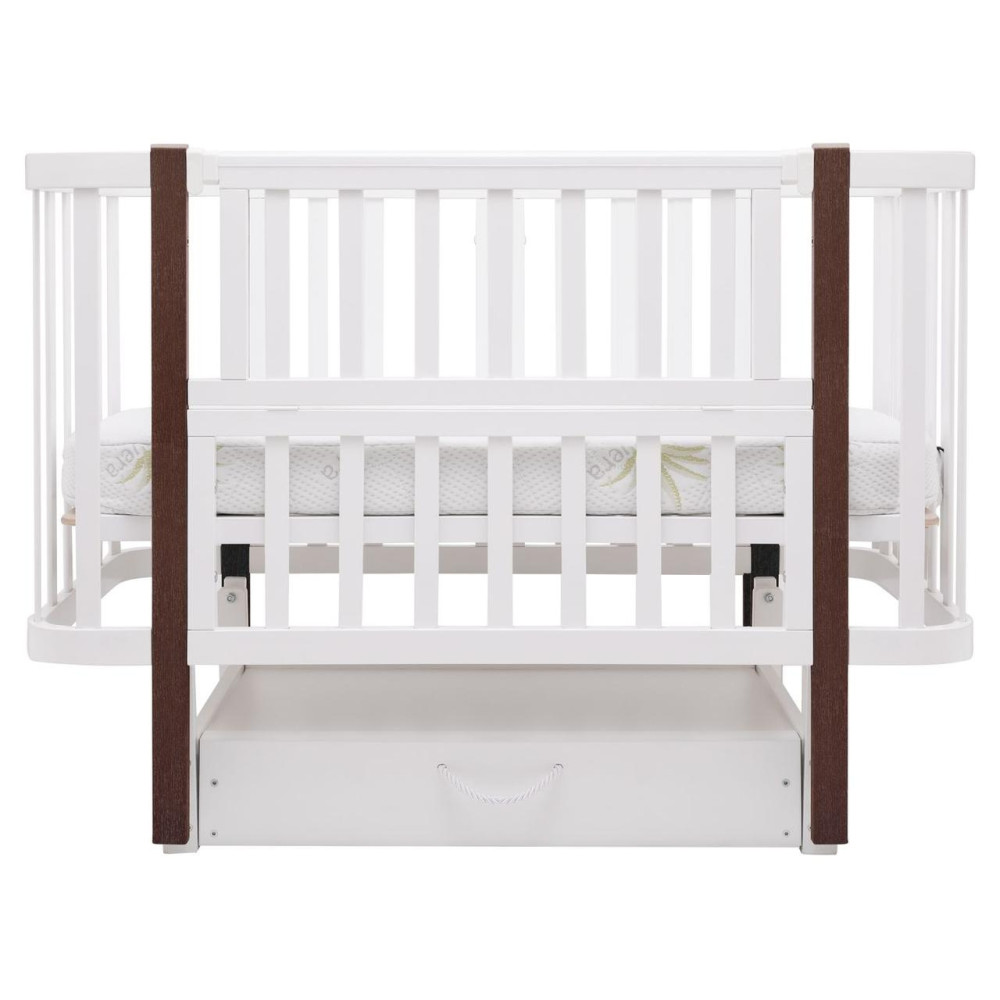 Babyroom Місяць LU-3 - дитяче ліжечко-трансформер 120×60 та 80×60 см, маятник і шухляда • Білий / Венге