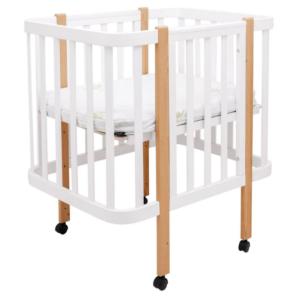 Babyroom Місяць LU-1 - дитяче ліжечко-трансформер 120×60 та 80×60 см, знімні колеса • Білий / Натуральний