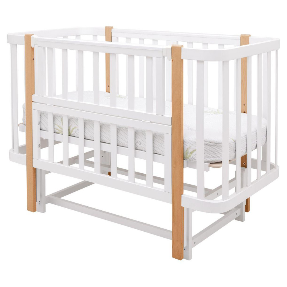Babyroom Місяць LU-2 - дитяче ліжечко-трансформер 120×60 та 80×60 см, маятник • Білий / Натуральний