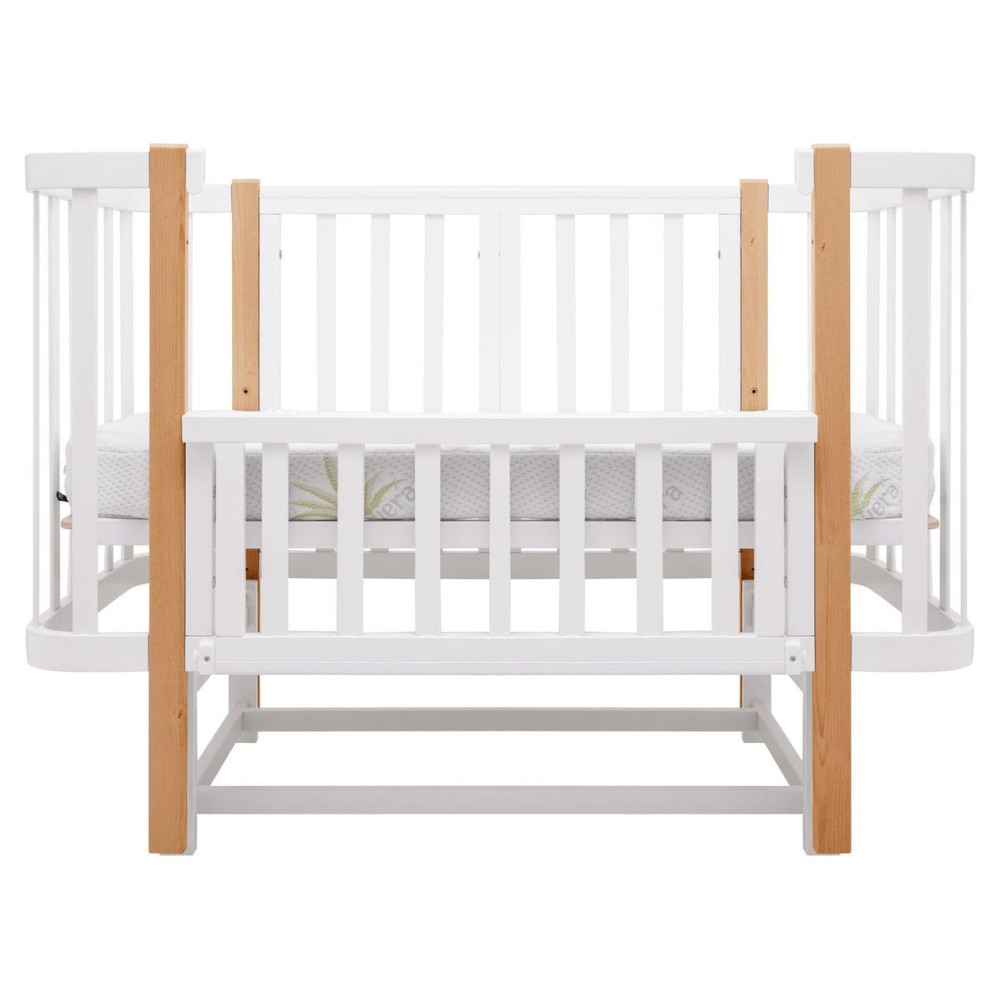 Babyroom Місяць LU-2 - дитяче ліжечко-трансформер 120×60 та 80×60 см, маятник • Білий / Натуральний